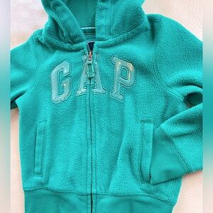 4/$20💥Sequin Fleece Gap Logo Hoodie, Full Zip, Waffle-Lined Hood, Teal
